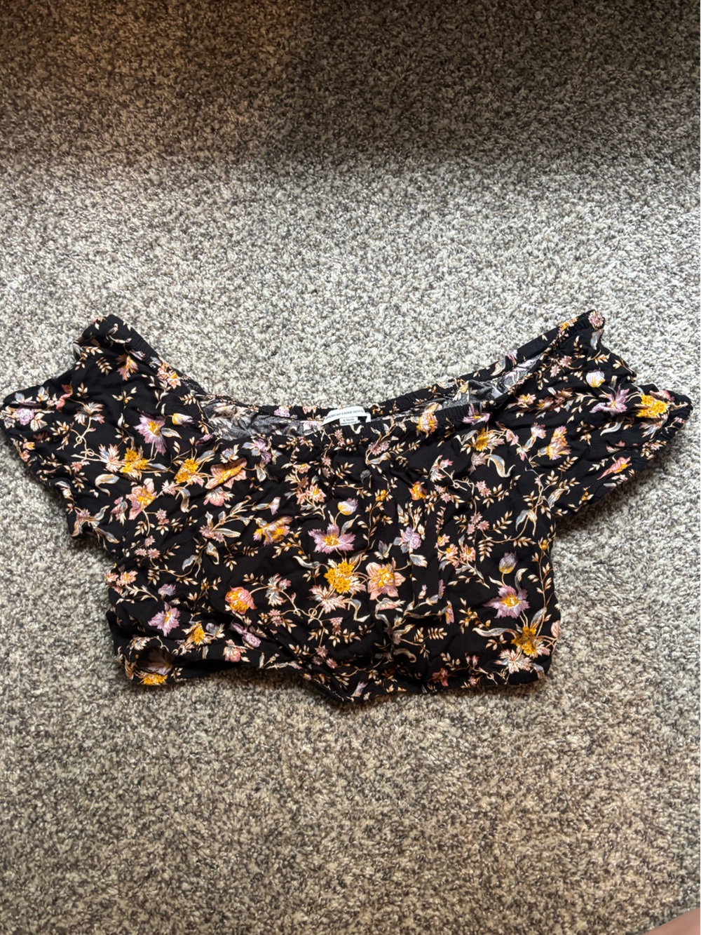American Eagle Outfitters Black Floral Smocked Top